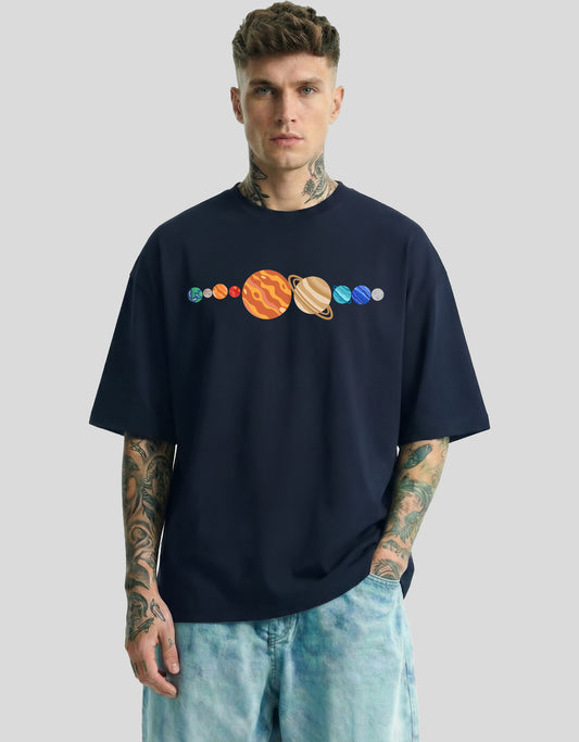 PLANETS Oversized PLANETS Oversized T-Shirt Black - Solar System Space Graphic Streetwear Tee by HeisttT-Shirt Navy Blue - Solar System Space Graphic Streetwear Tee by Heistt