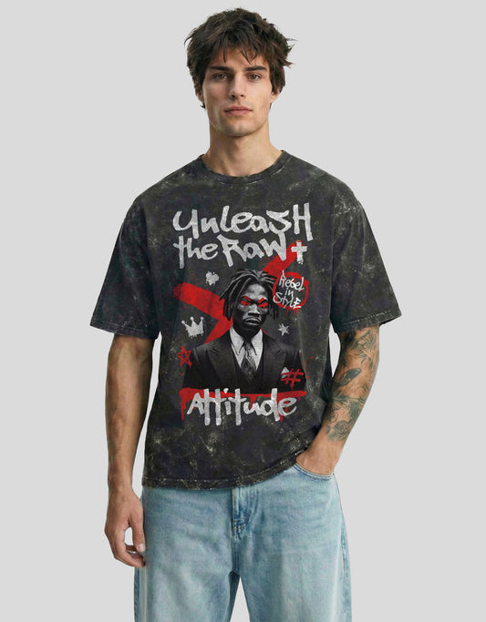 Carbon fade acid-washed cloud oversized tee with ATTITUDE graphic - edgy Heistt streetwear