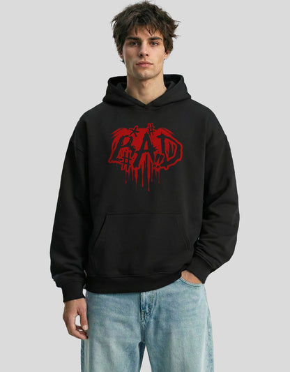Black BAD oversized hoodie front view with red dripping graphic - premium cotton Heistt streetwear