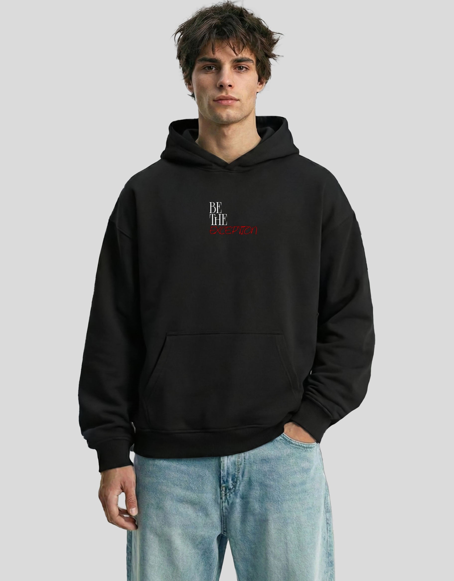 BE THE EXCEPTION Oversized Hoodie Black - Premium Cotton Embroidered Logo Streetwear Hoodie by Heistt