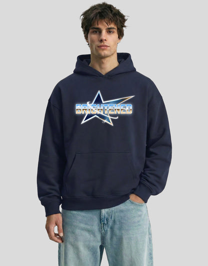 Navy blue BRIGHTENED oversized hoodie front view with star graphic - premium cotton Heistt streetwear