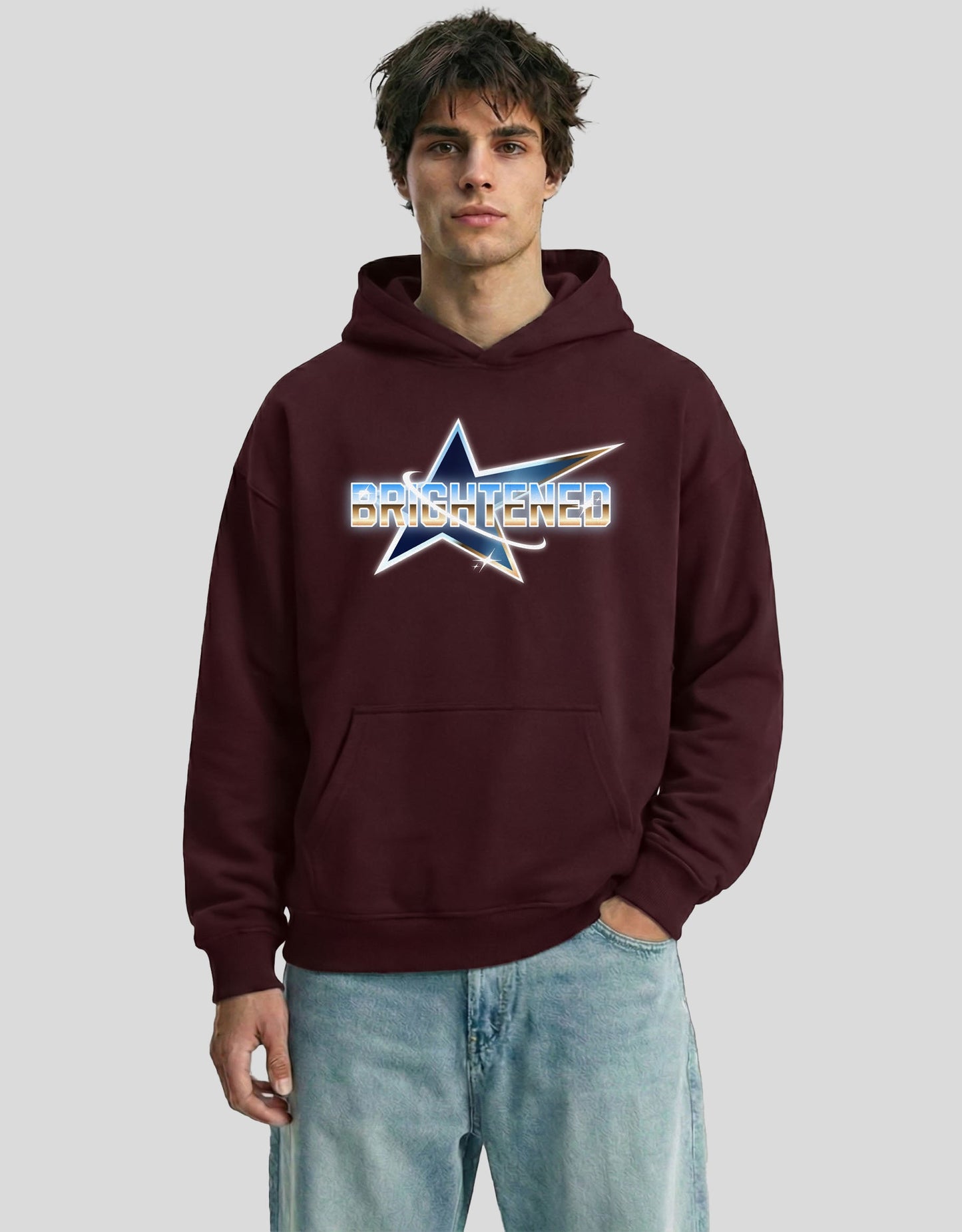 Maroon BRIGHTENED oversized hoodie front view with star graphic - premium cotton Heistt streetwear
