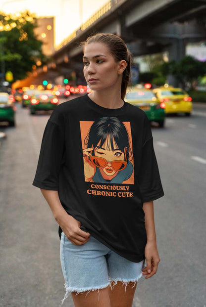 CHRONIC CUTE OverCHRONIC CUTE Oversized T-Shirt Black - Kawaii Anime Character Streetwear Tee by Heisttsized T-Shirt Black Lifestyle - Kawaii Anime Character Streetwear Tee by Heistt