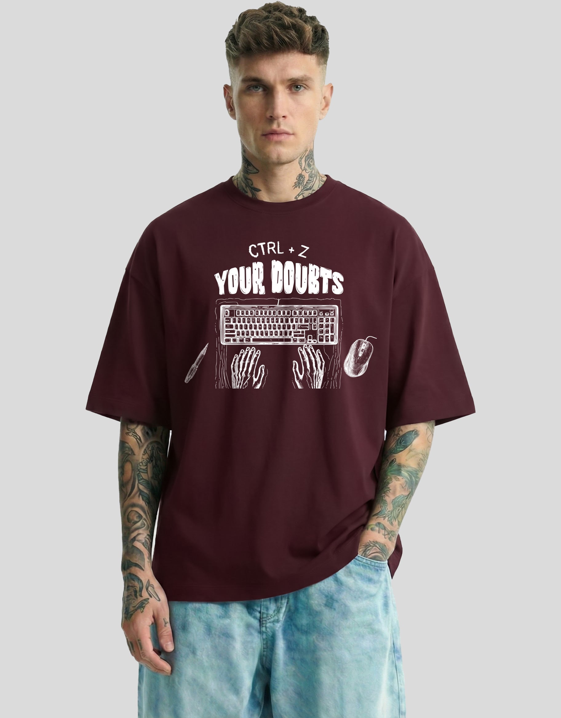 CTRL Z Oversized T-Shirt Maroon - Keyboard Shortcut Programmer Graphic Streetwear Tee by Heistt