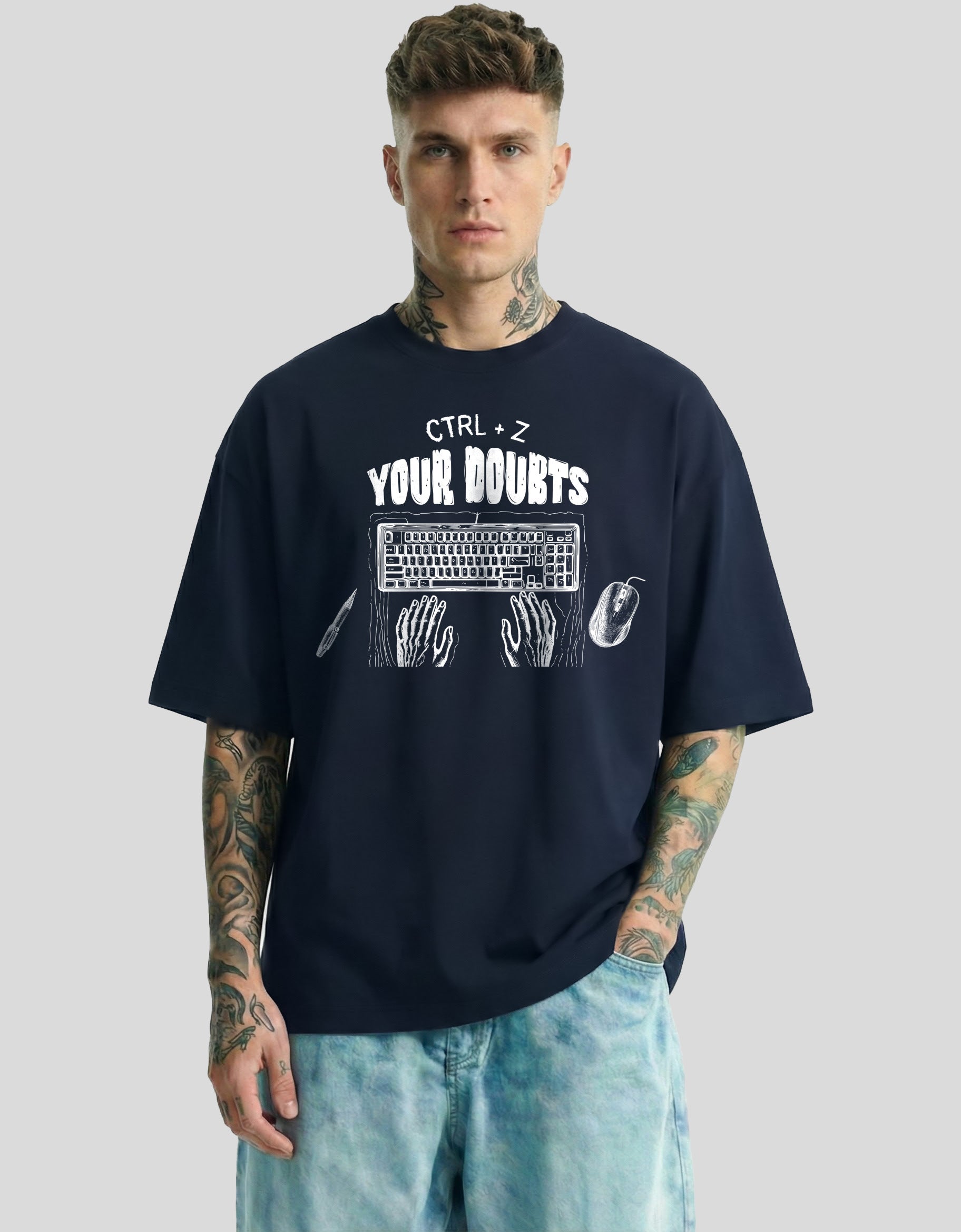 CTRL Z Oversized T-Shirt Navy Blue - Keyboard Shortcut Programmer Graphic Streetwear Tee by Heistt