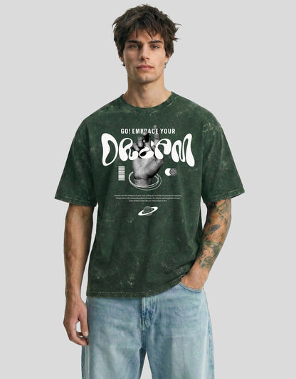 Forest fade acid-washed cloud oversized tee with DREAM graphic - motivational Heistt streetwear