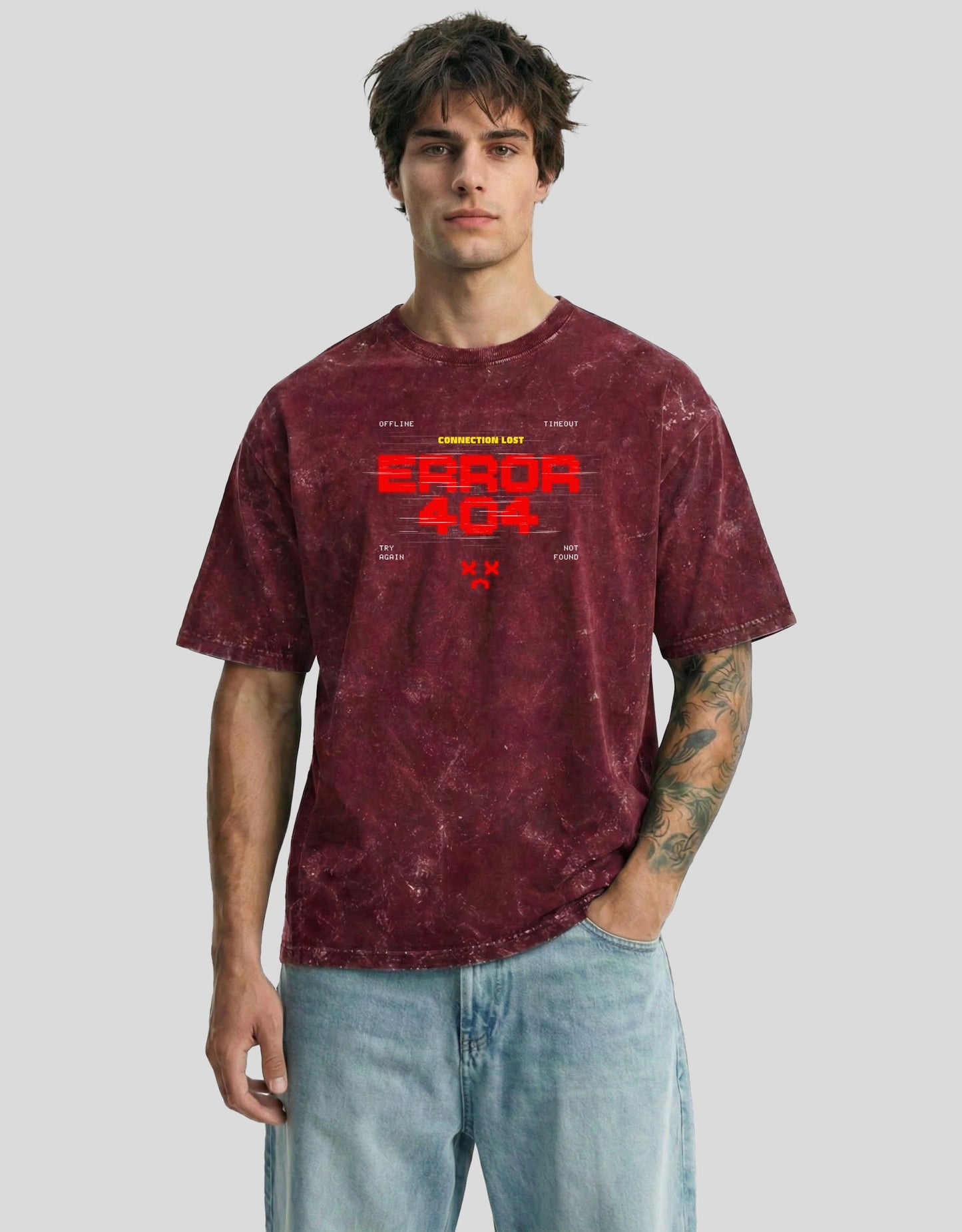 ERROR 404 Cloud Oversized T-Shirt Mars Fade - Acid Washed Glitch Graphic Streetwear Tee by Heistt