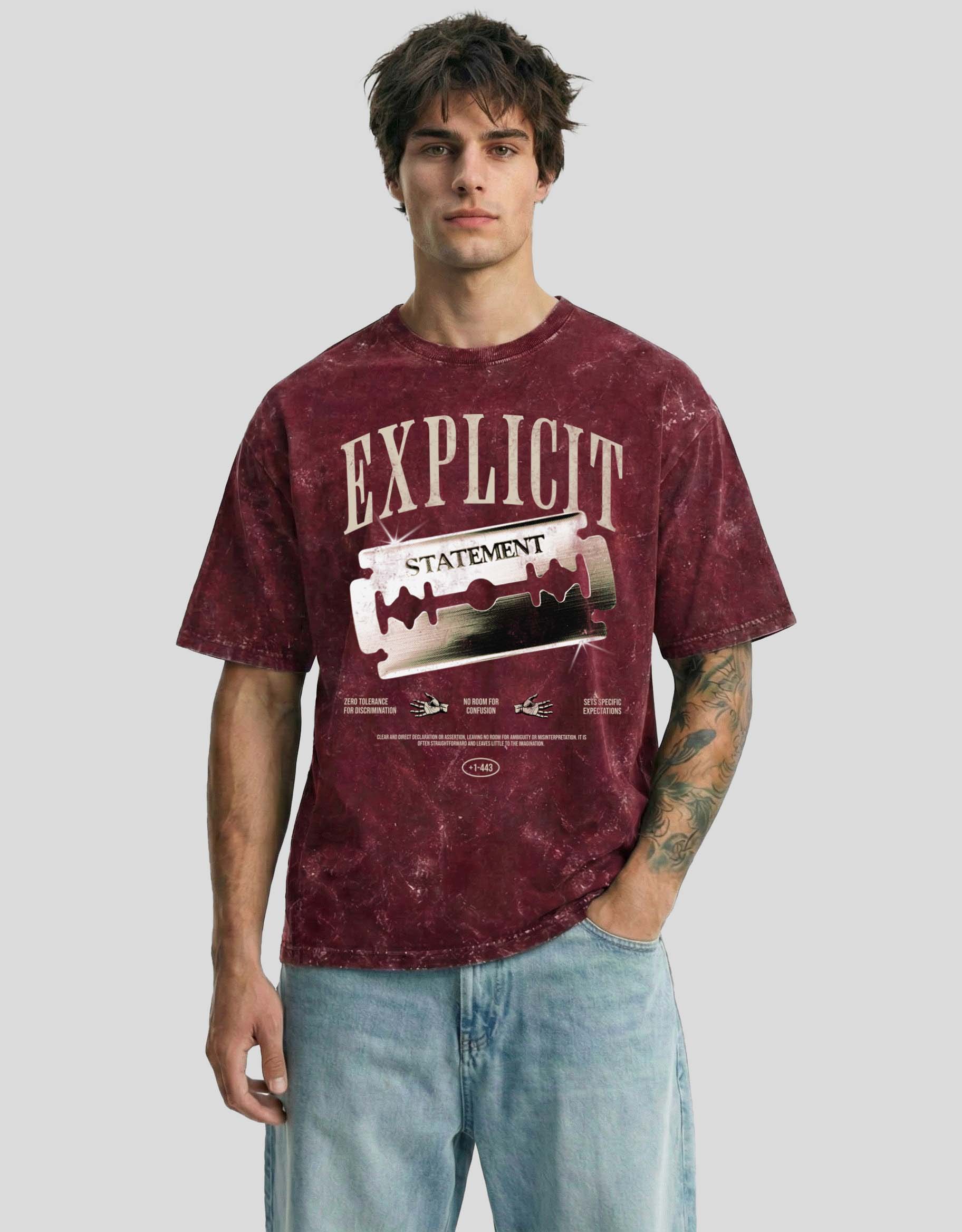 EXPLICT Cloud Oversized T-Shirt Mars Fade - Acid Washed Bold Graphic Streetwear Tee by Heistt