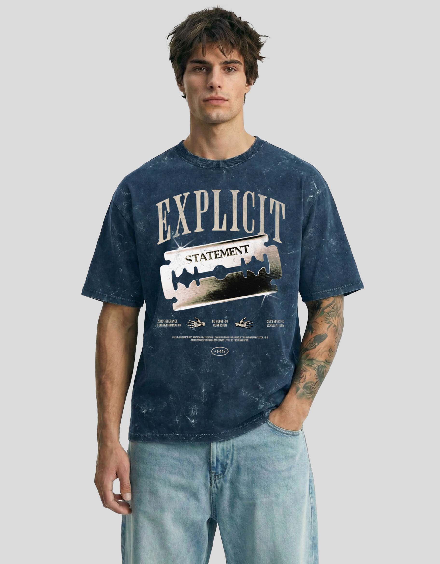 EXPLICT Cloud Oversized T-Shirt Neptune Fade - Acid Washed Bold Graphic Streetwear Tee by Heistt