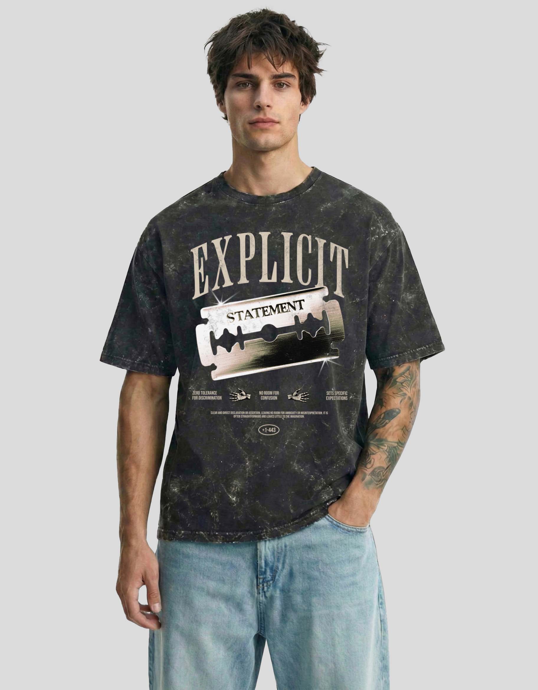 EXPLICT Cloud Oversized T-Shirt Carbon Fade - Acid Washed Bold Graphic Streetwear Tee by Heistt