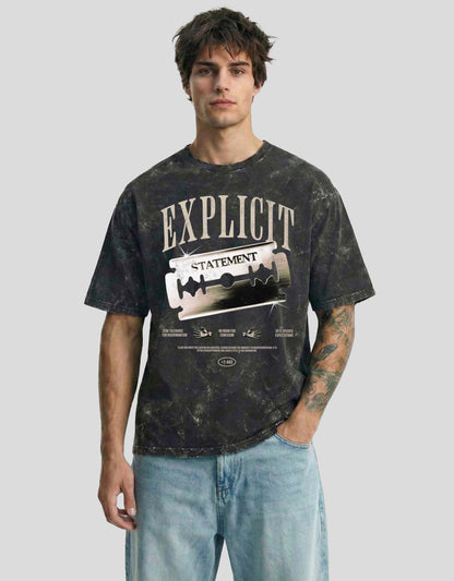 EXPLICT Cloud Oversized T-Shirt Carbon Fade - Acid Washed Bold Graphic Streetwear Tee by Heistt