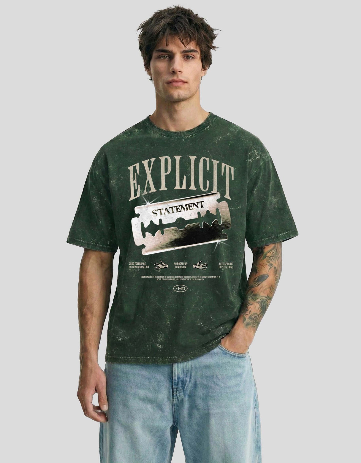 EXPLICT Cloud Oversized T-Shirt Forest Green - Acid Washed Bold Graphic Streetwear Tee by Heistt