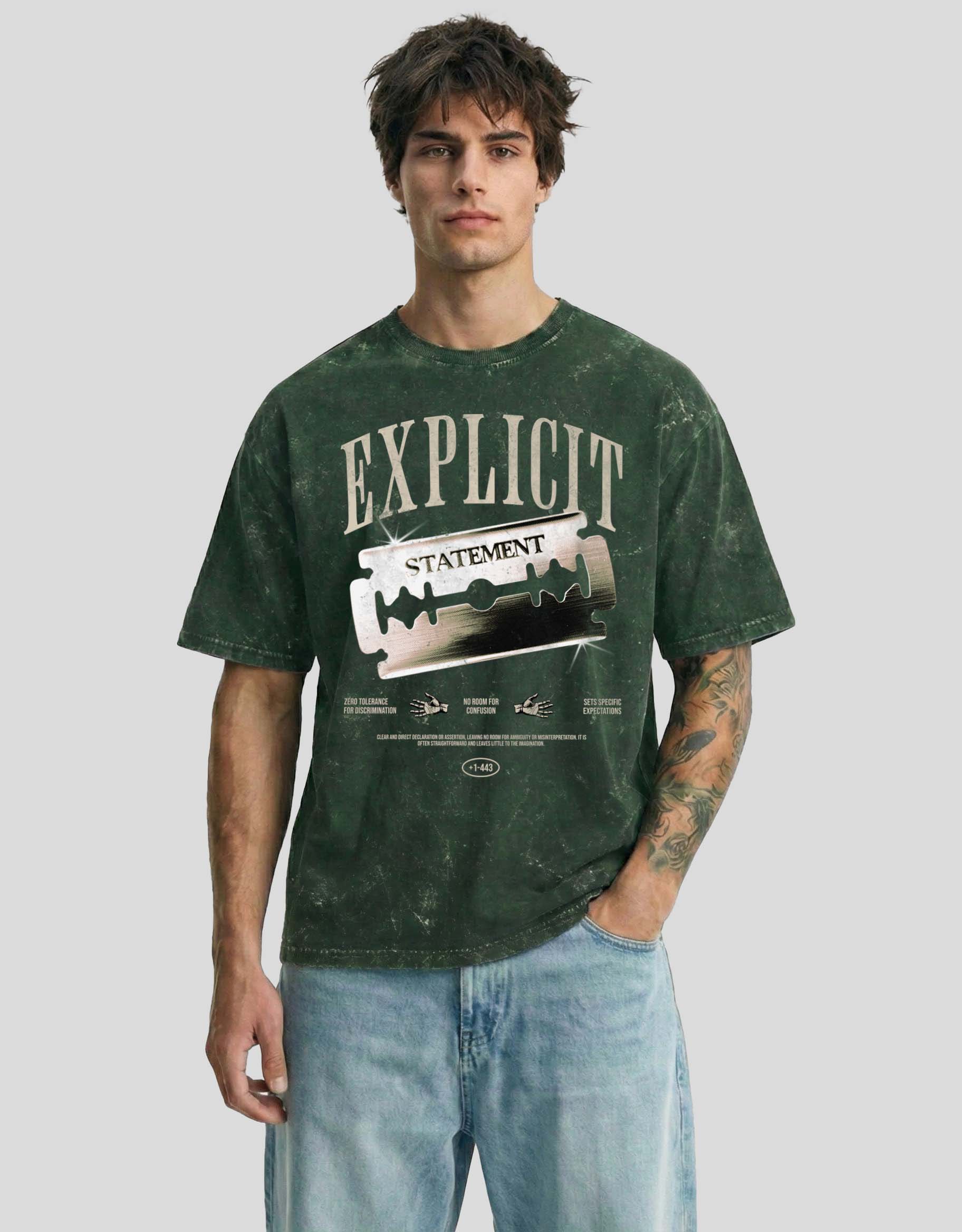 EXPLICT Cloud Oversized T-Shirt Forest Green - Acid Washed Bold Graphic Streetwear Tee by Heistt