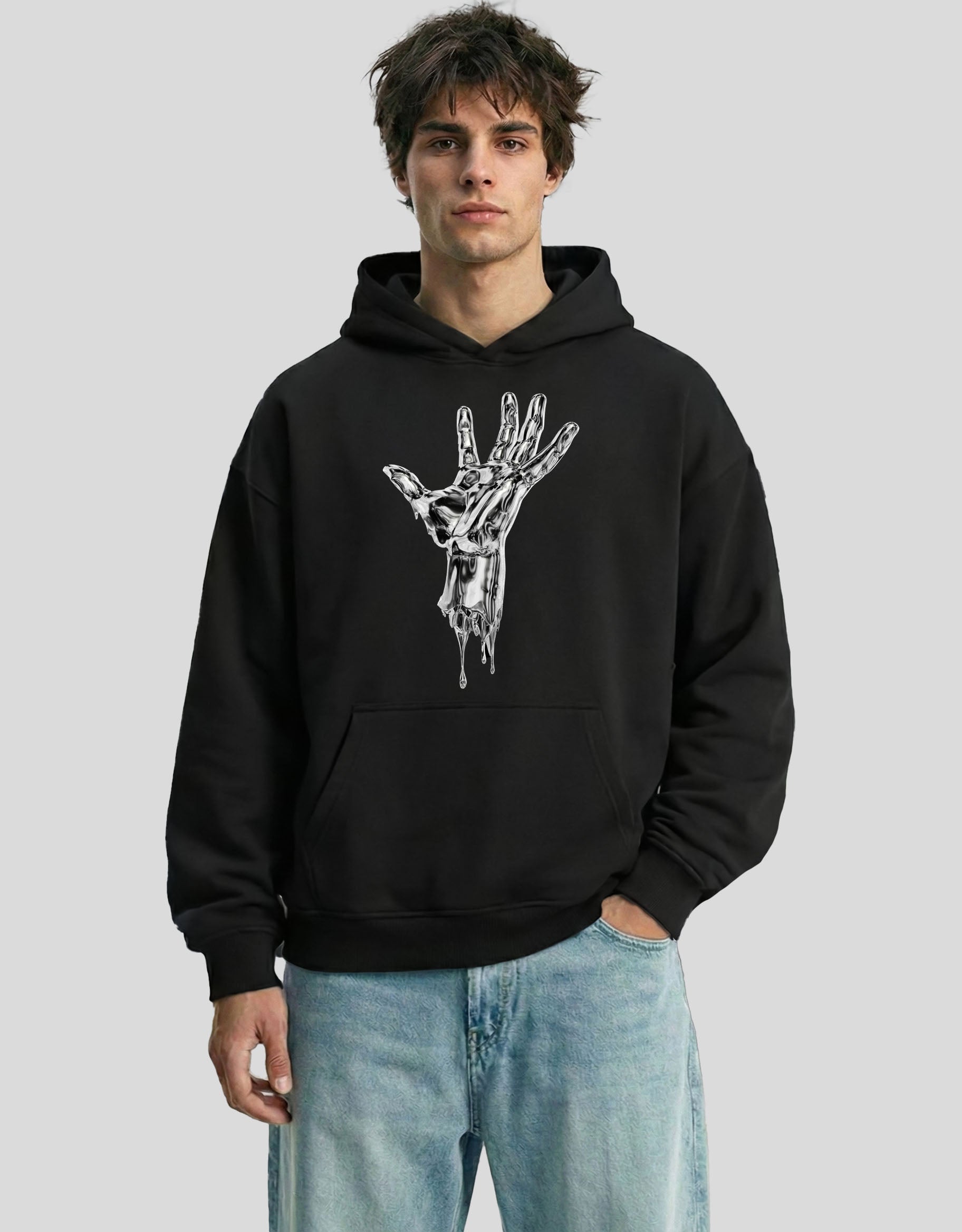 HANDS OFF Oversized Hoodie Navy - Premium Cotton Bold Graphic Streetwear Hoodie by Heistt