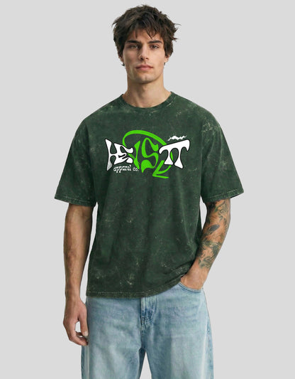 Forest fade acid-washed cloud oversized tee with green HEISTT brand logo - signature Heistt streetwear