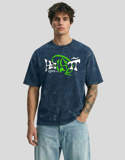 Neptune fade acid-washed cloud oversized tee with green HEISTT brand logo - signature Heistt streetwear