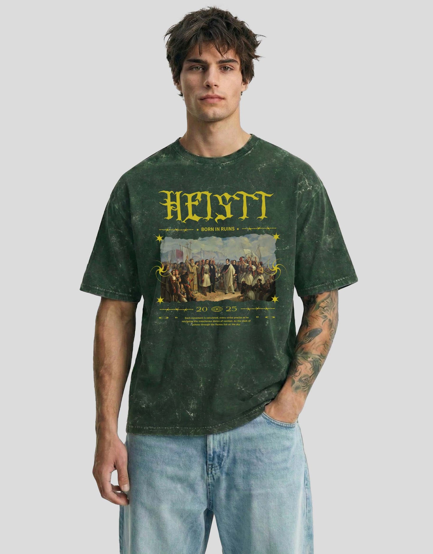 HISTORY Cloud Oversized T-Shirt Forest Green - Acid Washed Vintage Graphic Streetwear Tee by Heistt