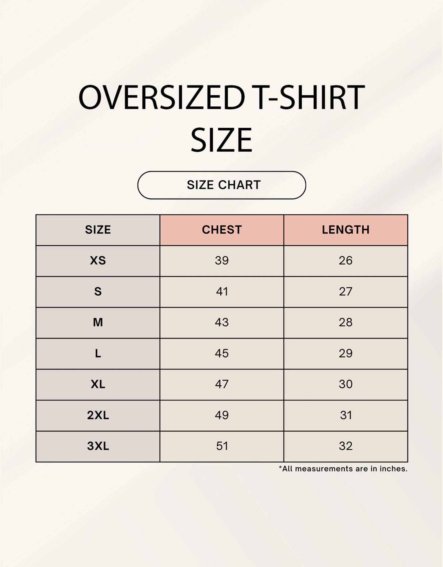 DOPE oversized tee size chart - measurements guide for Heistt streetwear