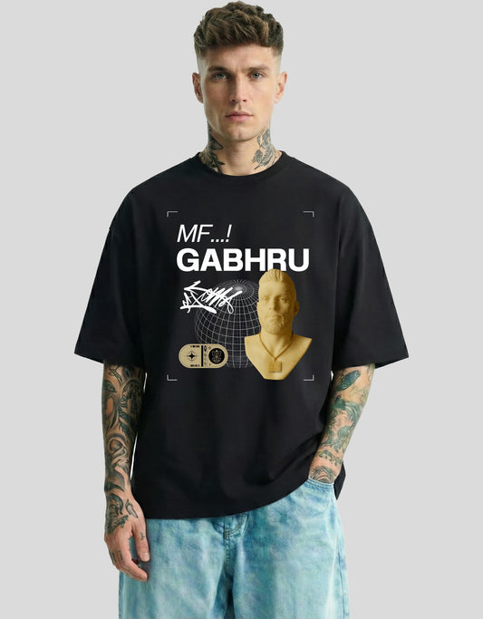 Black oversized graphic tee with MF GHABRU text and Punjabi pride design - Heistt streetwear