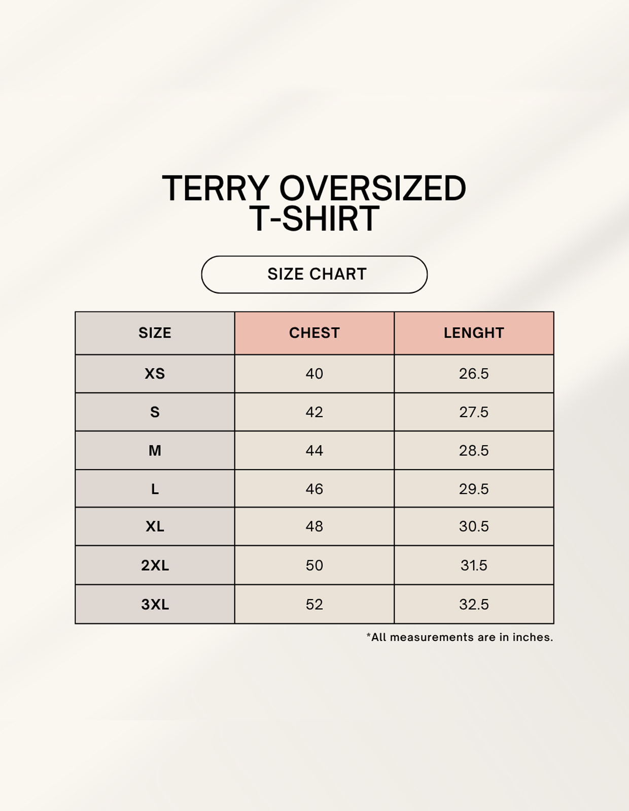 OVERALL STRONG Oversized T-Shirt Size Chart - Terry Cotton Streetwear Sizing Guide by Heistt