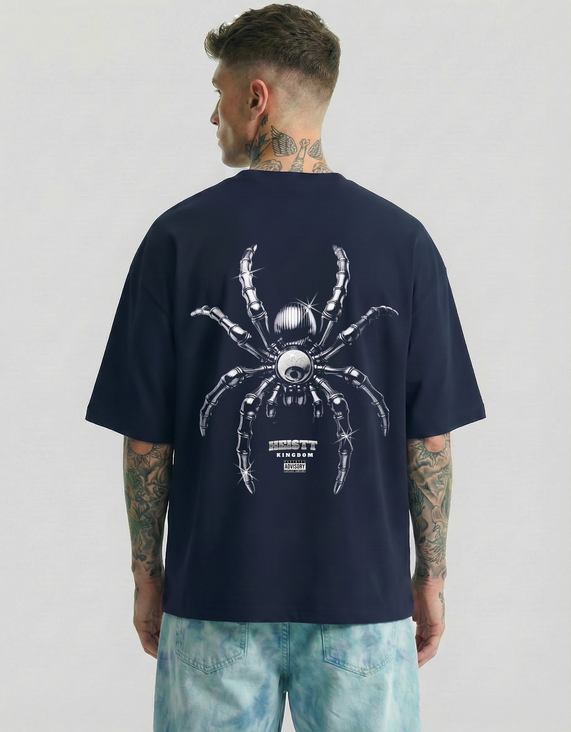 SPIDER KINGDOM Oversized T-Shirt Navy Blue - Gothic Spider Graphic Streetwear Tee by Heistt