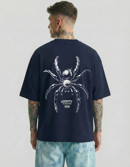 SPIDER KINGDOM Oversized T-Shirt Navy Blue - Gothic Spider Graphic Streetwear Tee by Heistt